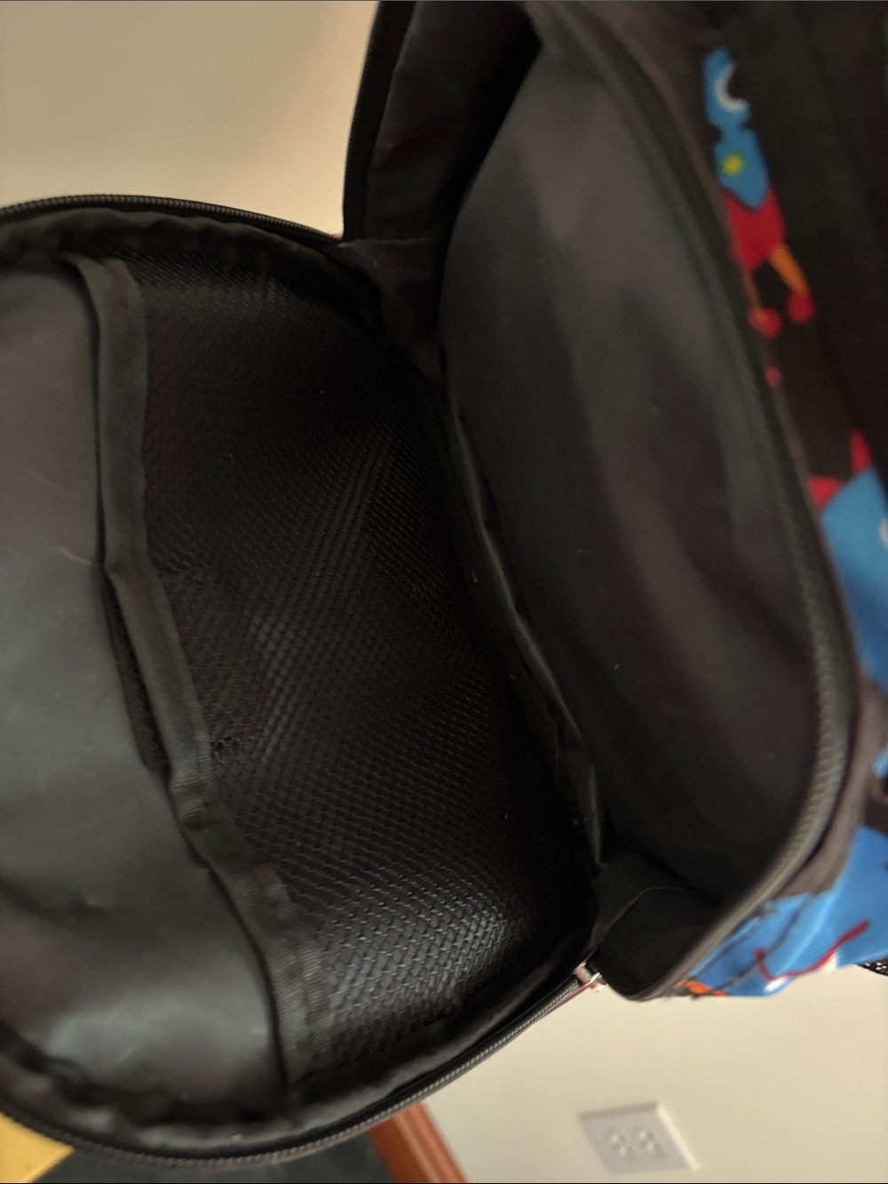 Kids Monster Print Backpack - Black with Colorful Characters - Picture 4 of 5